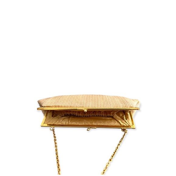 VTG 1950s Woven Gold Evening Bag with Chain Handle - Picture 3 of 8